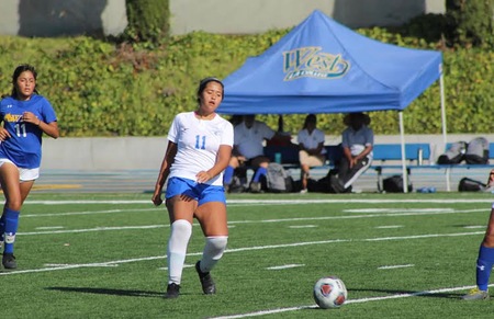 SMC Women's Soccer player Kimberly Quevedo.   The Corsairs defeated West LA College 9-0.